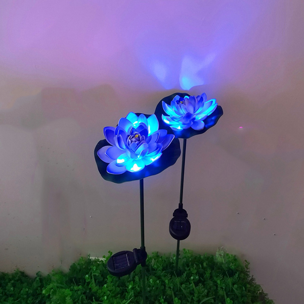2Pcs 야외 조명 LED 지상 정원 장식 태양 빛 인공 연꽃 잔디 스테이크 꽃 램프 정원 예술